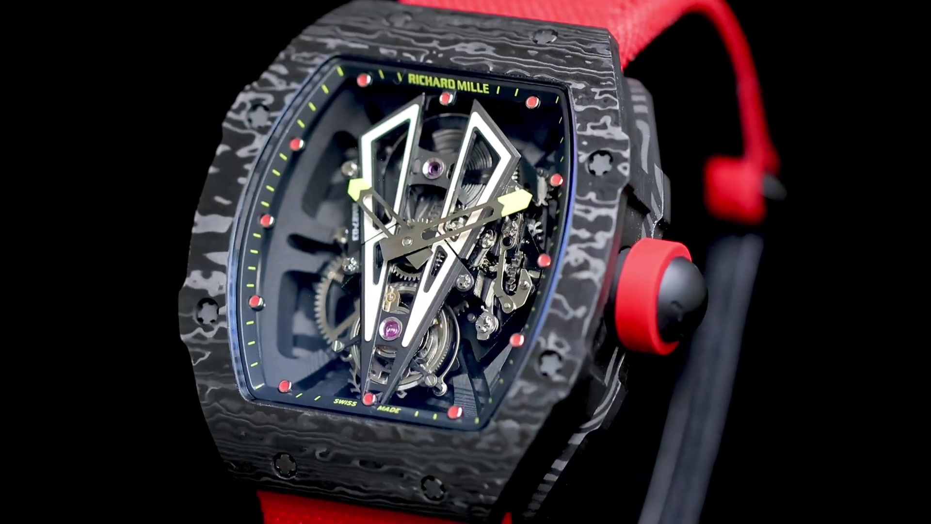 理查德米勒1:1复刻手表BBS厂陀飞轮机械红色橡胶编织魔术贴表带RM27-03_